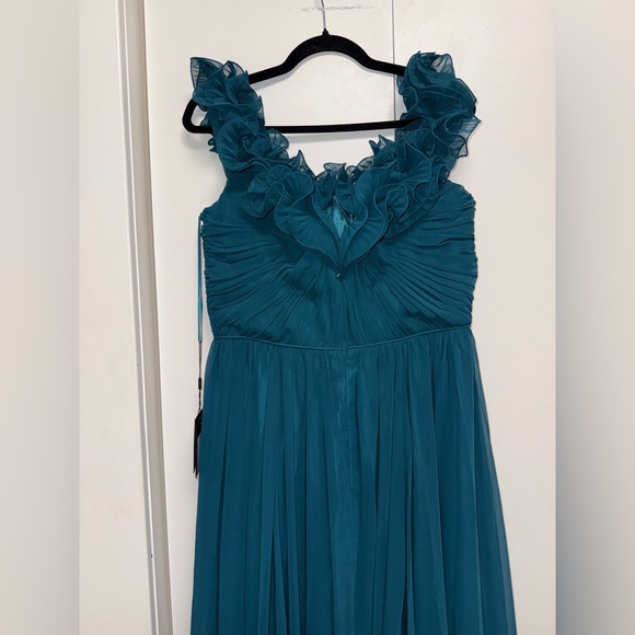 NWT Mac Duggal 11591 Teal Ruched Off The Shoulder A Line Gown Size 10 - Picture 10 of 14